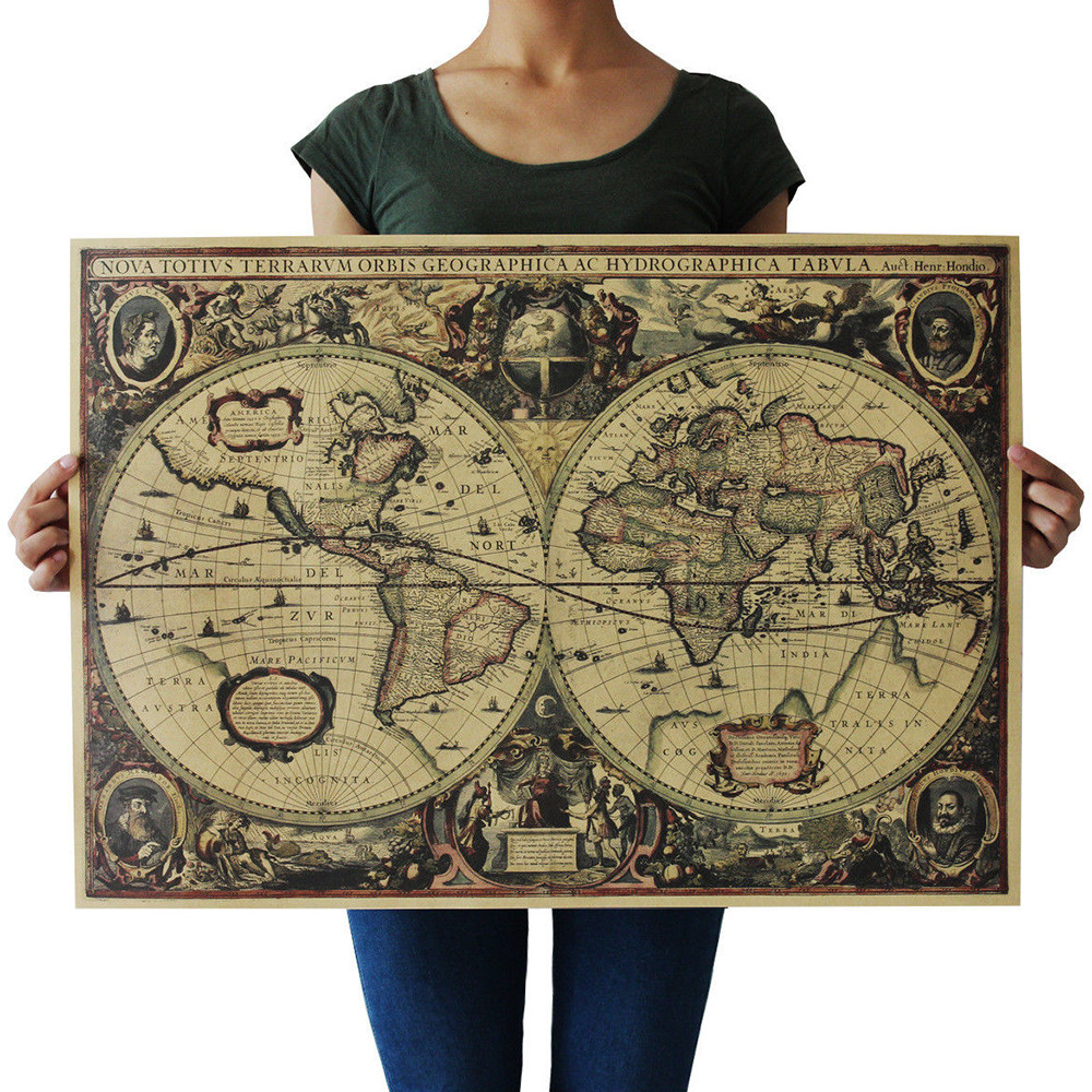 

72*51cm World Map Vintage Journal Poster Retro World Globe Map Personalized Atlas Poster Decoration For Office School Maps