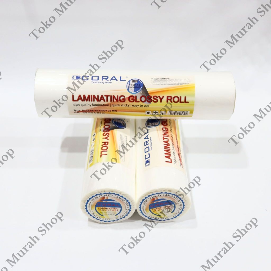 

New Plastik Laminating Roll Glossy Plastik Laminating Coral Glossy 330mm X 150m X 32MicPremium
