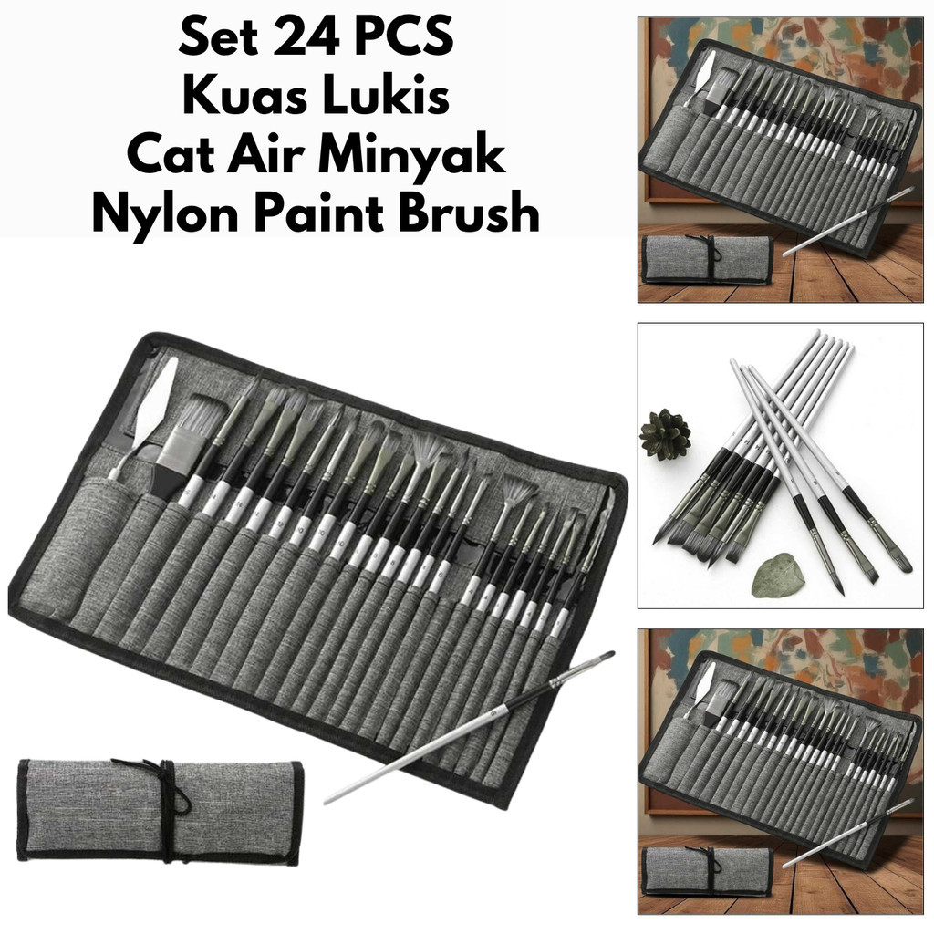 

DMKN Set Kuas Lukis Cat Air Minyak Nylon Paint Brush 24 PCS M4SA3V