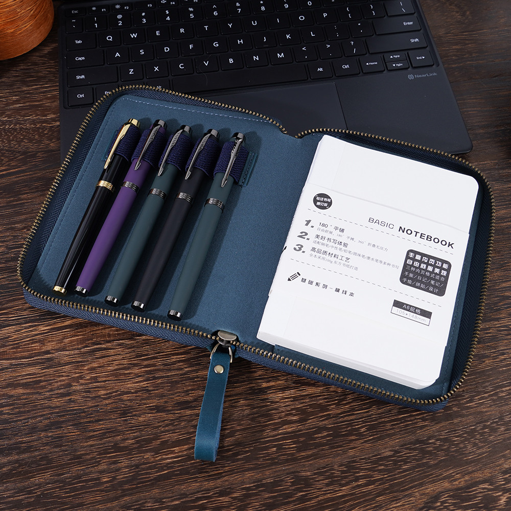 

Genuine Leather Notebook Planner Book Cover A6 For MD Diary Zippered Cover Journal Drawing Sketchbook Planner Pouch