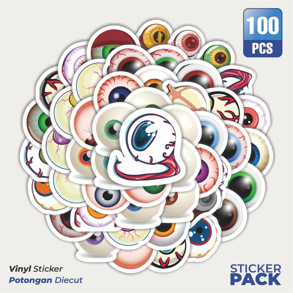 

MURAH 100 PCS Stiker Horor Bola Mata Kartun Waterproof Aesthetic- Untuk Laptop, Motor, dan Helm - Paper Stationery Pack