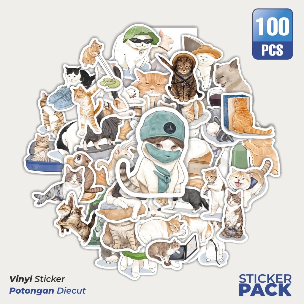 

MURAH 100 PCS Stiker Hewan Funny Cat [Kucing Lucu] Waterproof Aesthetic- Untuk Laptop, Motor, dan Helm - Paper Stationery Pack