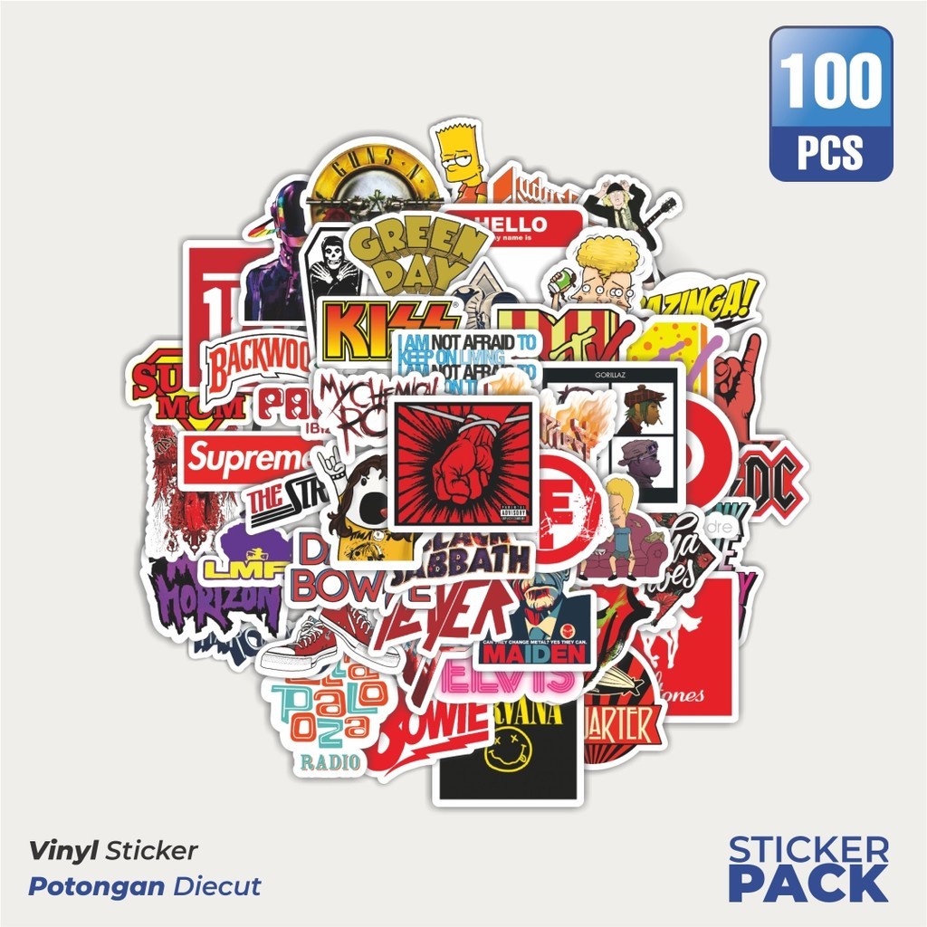 

MURAH 100 PCS Stiker Random Logo Band Versi 4 Waterproof Aesthetic- Untuk Laptop, Motor, dan Helm - Paper Stationery Pack