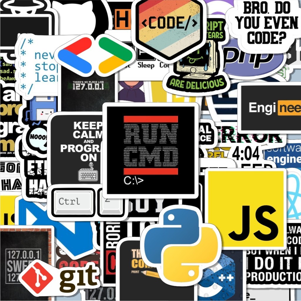 

100PCS Lucu Stiker Programmer Slang Stiker Aesthetic Stiker Anti Air Stikers Berperekat Waterproof sticker decal buat Motor Helm Buku Journal Koper Casing HP Laptop Botol Minum Hadiah anak