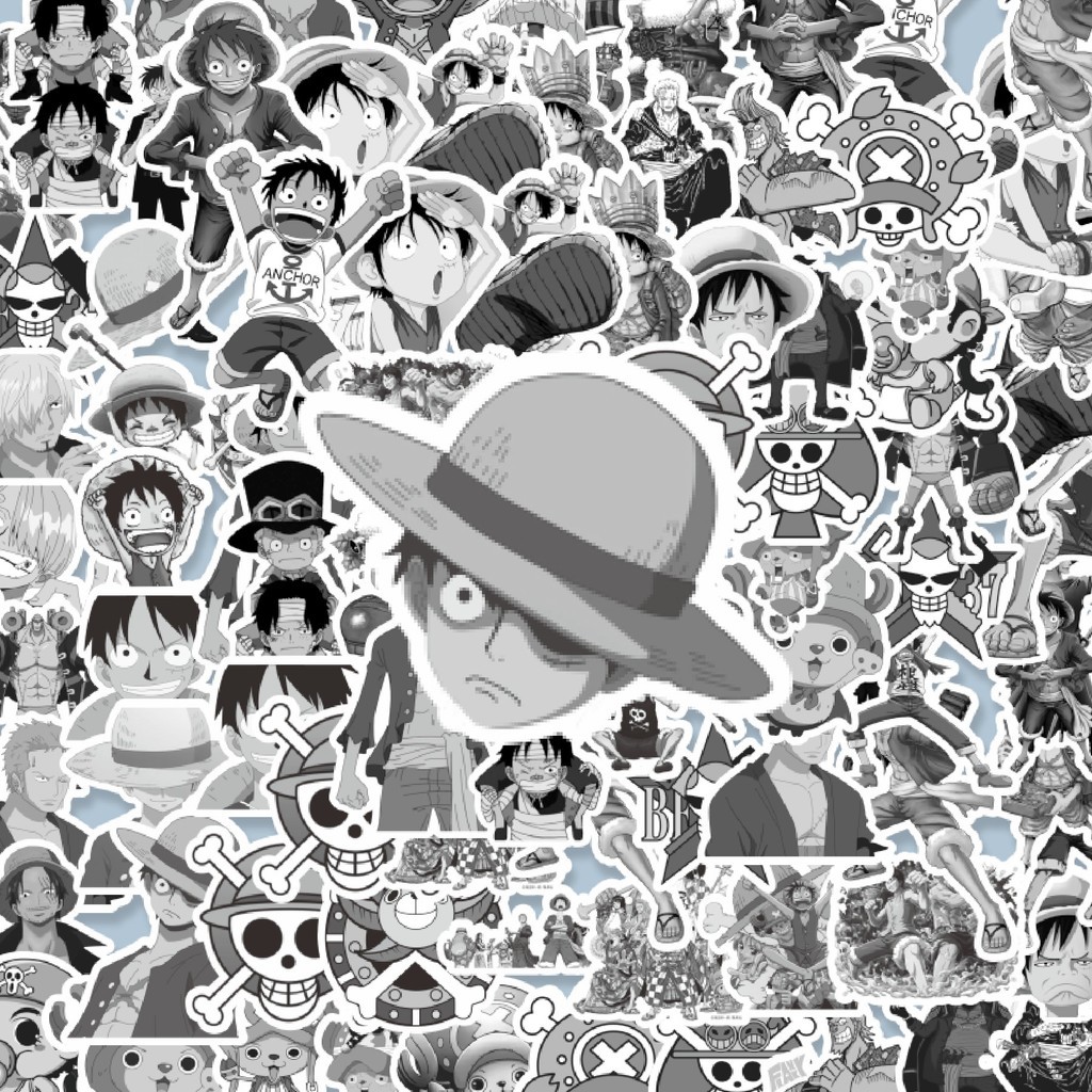 

100PCS Lucu Stiker Anime One Piece B&W Stiker Aesthetic Stiker Anti Air Stikers Berperekat Waterproof sticker decal buat Motor Helm Buku Journal Koper Casing HP Laptop Botol Minum Hadiah anak