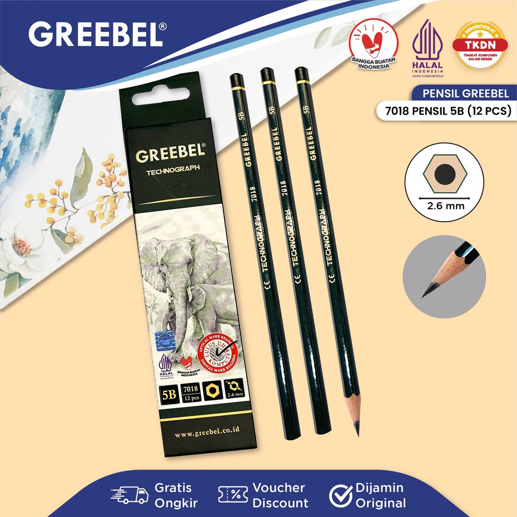 

GREEBEL Pensil kayu / Alat Tulis Ujian Sekolah / Pensil Gambar 5B 7018 (12PCS/SET)