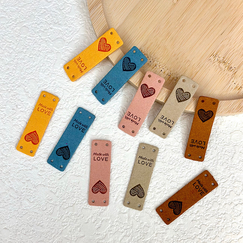 

20/30/60pcs Handmade Leather Colorful Label Heart Knitting for Sweater Bag Hat Clothing Accessories Embossed Tag Sewing Material