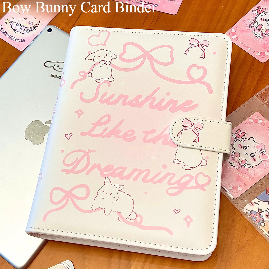 

A5 Bow Bunny Loose-leaf PU Leather Card Binder with 4-Grid Pockets for 3-inch Photo Card Storage Korean 포카 바인더