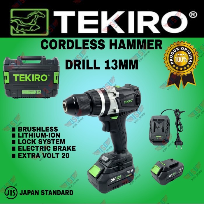 TEKIRO Cordless Hammer Drill 13mm Mesin Bor Baterai 20Volt impact DrilL TEKIRO