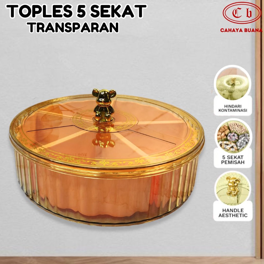 Toples Makanan Bulat dengan 5 Sekat Besar Penyimpanan Camilan Snack untuk Ruang Tamu dan Keluarga Sa