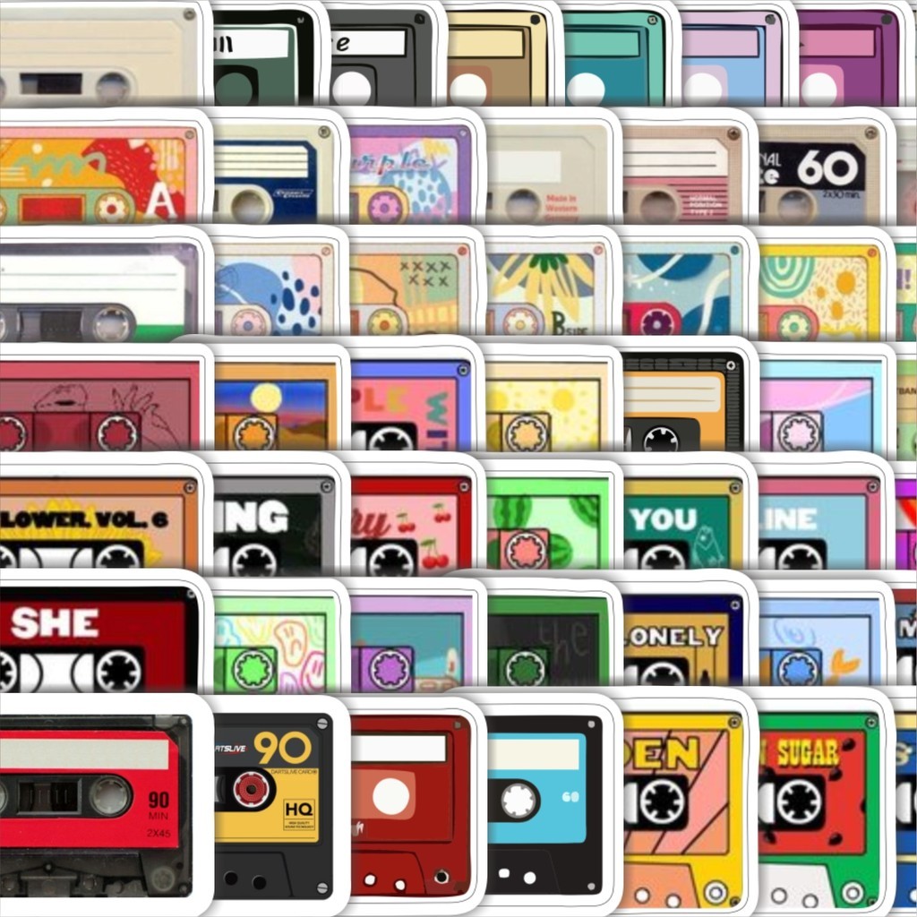 

Stiker Cutting Pack Stiker Cassette Tape (Kaset Audio) Isi 100Pcs Series Aesthetic Lucu Keren Untuk Koper Bahan Vynil