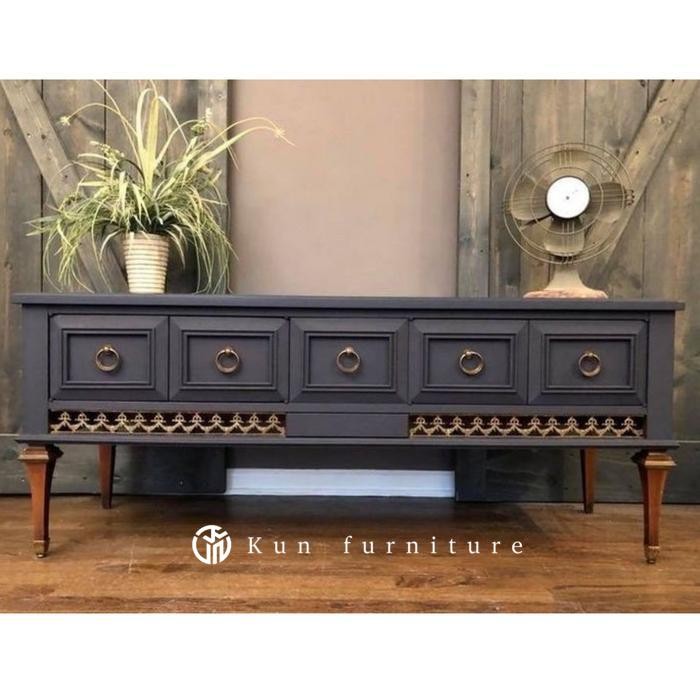 Bufet TV Klasik Kayu Jati – Meja TV Finishing Antik Model Terbaru