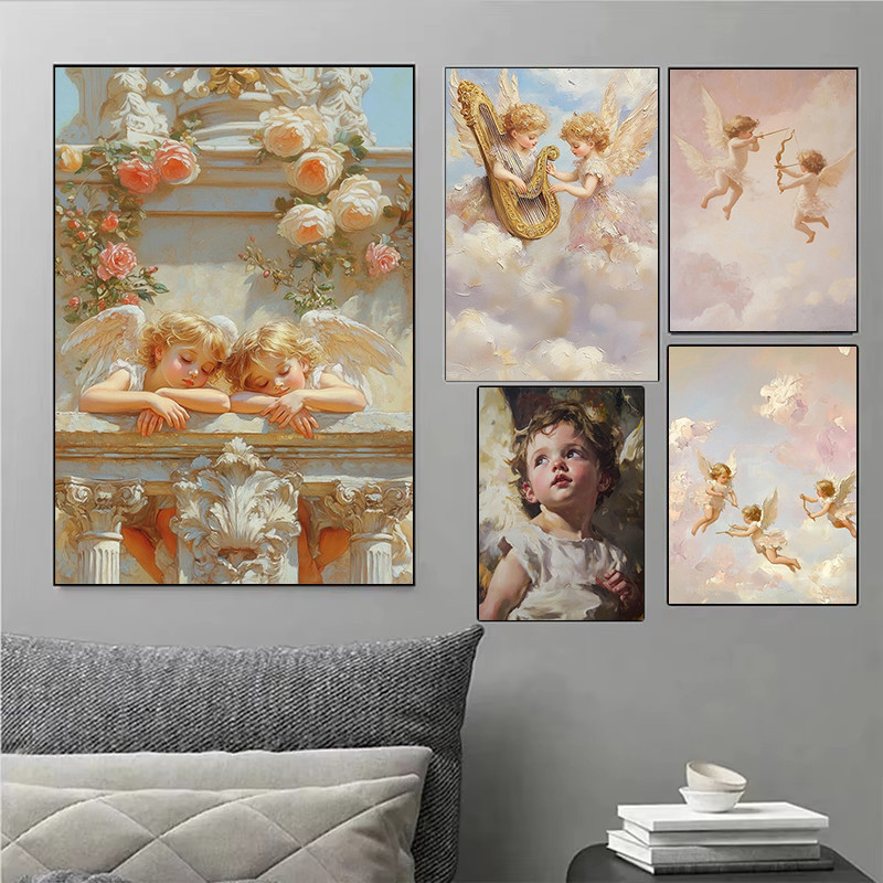 

Oil Painting Style Angel Cupid Art Poster Canvas Printing Trend House Home Decoration Aesthetics Natural Canvas Decoration Gifts