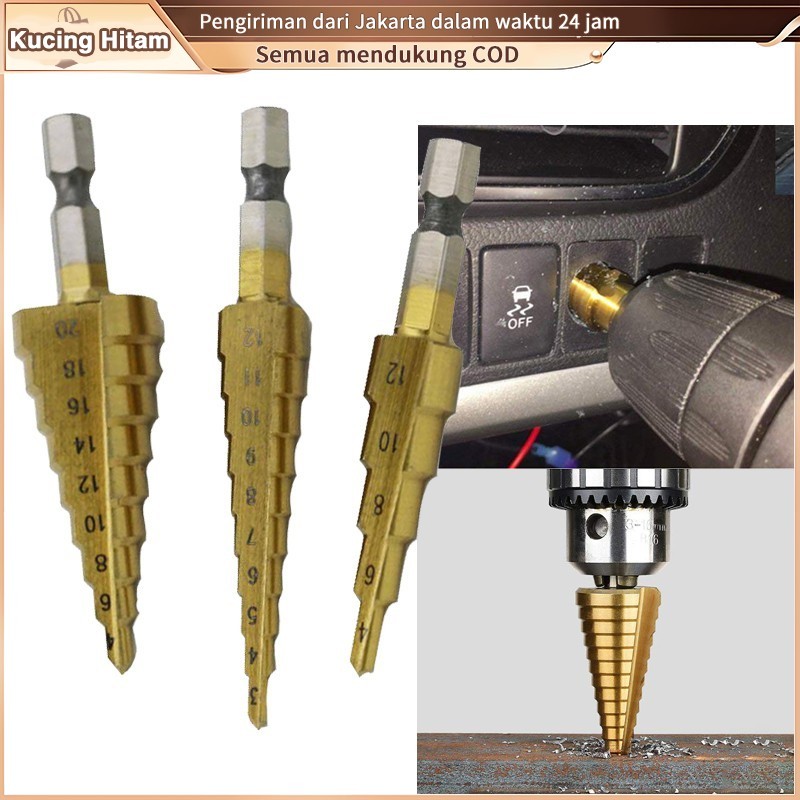 3Pcs Mata bor spiral pagoda bahan kuningan spiral memutar bor kayu besi plastik 12mm 20mm 32mm