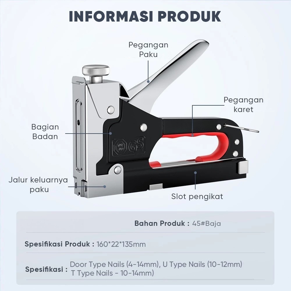 

Steples Tembak 3 In1 Stapler Gun Tacker 4 - 14 Mm Stapler Hekter Heavy Duty Alat Perkakas