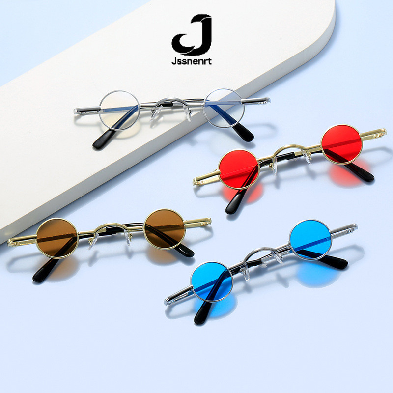 [JSS]Kacamata Hitam Bingkai Ultra Kecil Retro Bulat Kecil Punk Pria Wanita Kacamata Hitam Hip-Hop