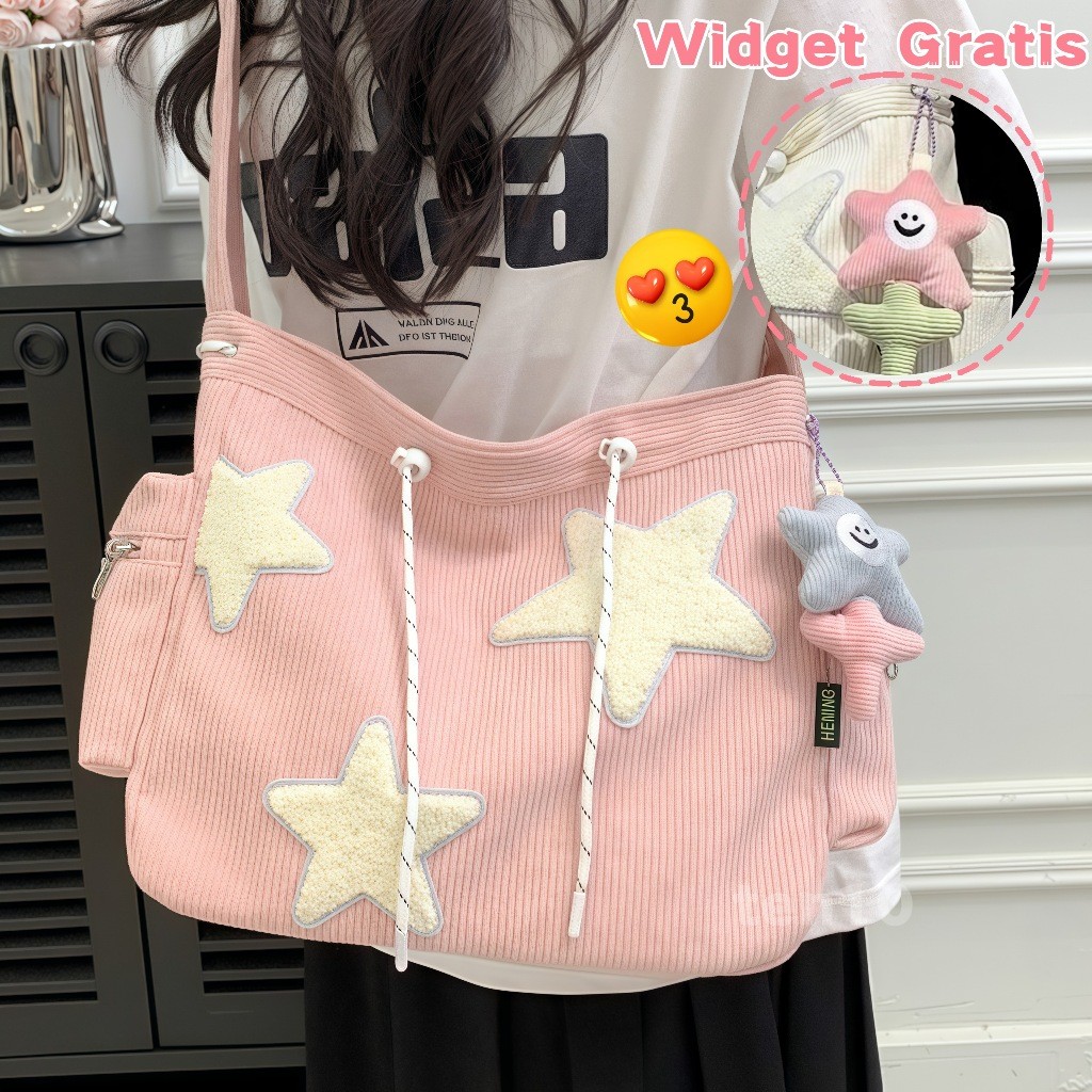 NJ78UI 【Widget Gratis】Tas Cewek Shoulder Tote Bag Tas Bahu Wanita Corduroy Perempuan Stylish Tas Sel