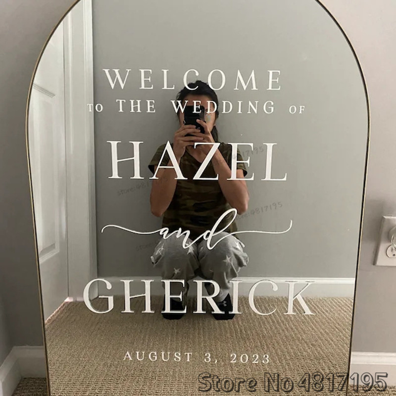 

French Birthday Mirror Decor Custom Wedding Welcome To Wedding Of Mirror Vinyl Sticker Personalized Name Decal Wedding Sign