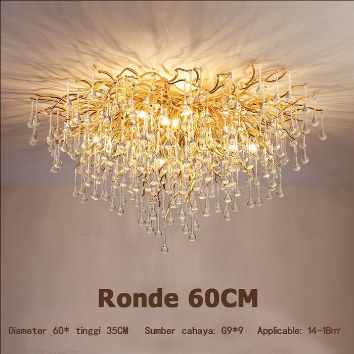 Lampu Hias Gantung Ruang Tamu Kristal Chandelier Lampu kristal plafon - Emas+G9 bulb