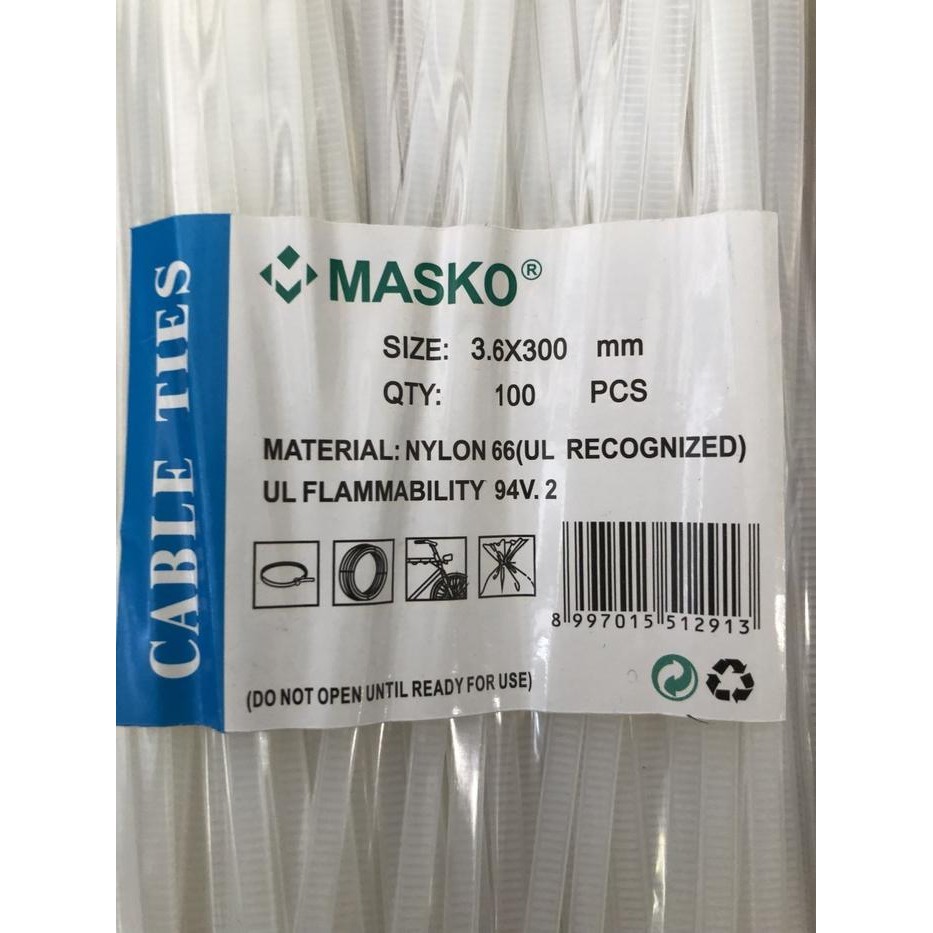 Kabel cable tali ties sabuk 3,6x300 mm 30 cm masko - Putih