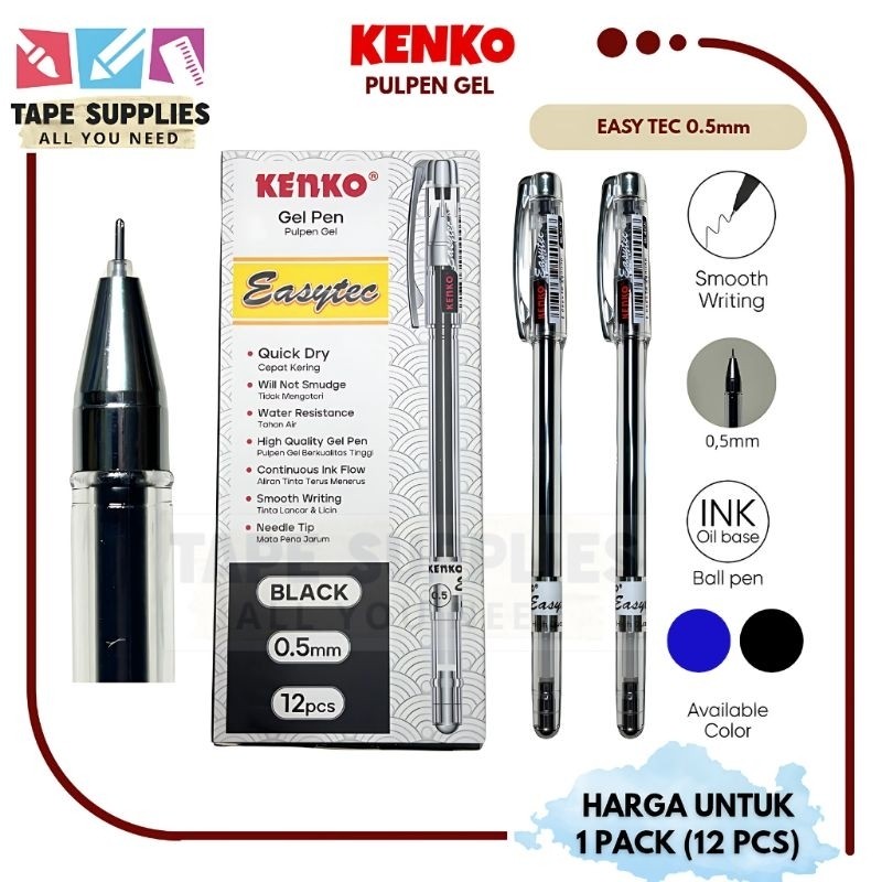 

(12 Pcs) Pulpen Gel Kenko Hi-Tech - Ujung Jarum 0.28mmCO