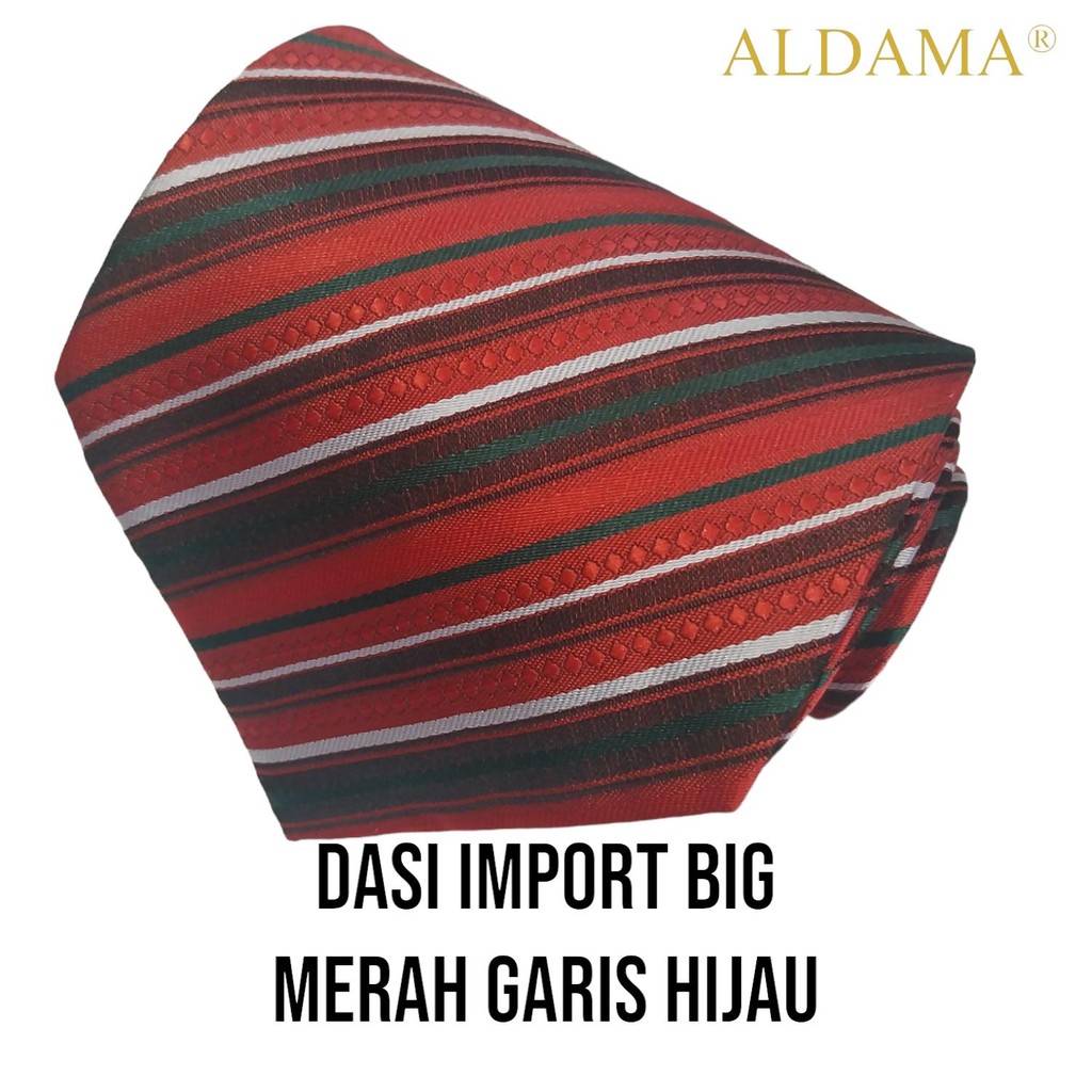 Dasi Import Dewasa - Merah Garis Hijau Big