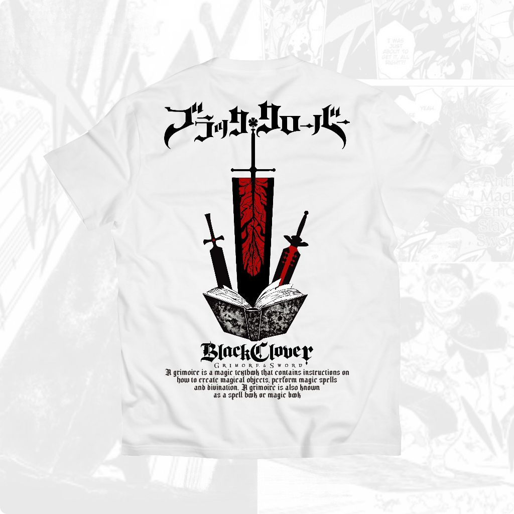 Anime t shirt Kaos Anime  Black Clover Grimore and Sword Baju Anime Jepang Anime Merchandise Premium