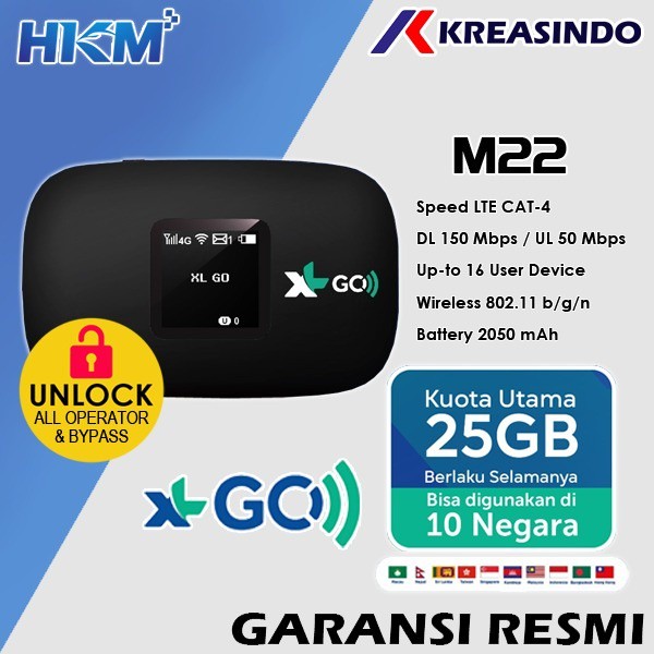 HKM M22 Modem Mifi Wifi XL GO IZI Free Kuota Unlock Garansi resmi