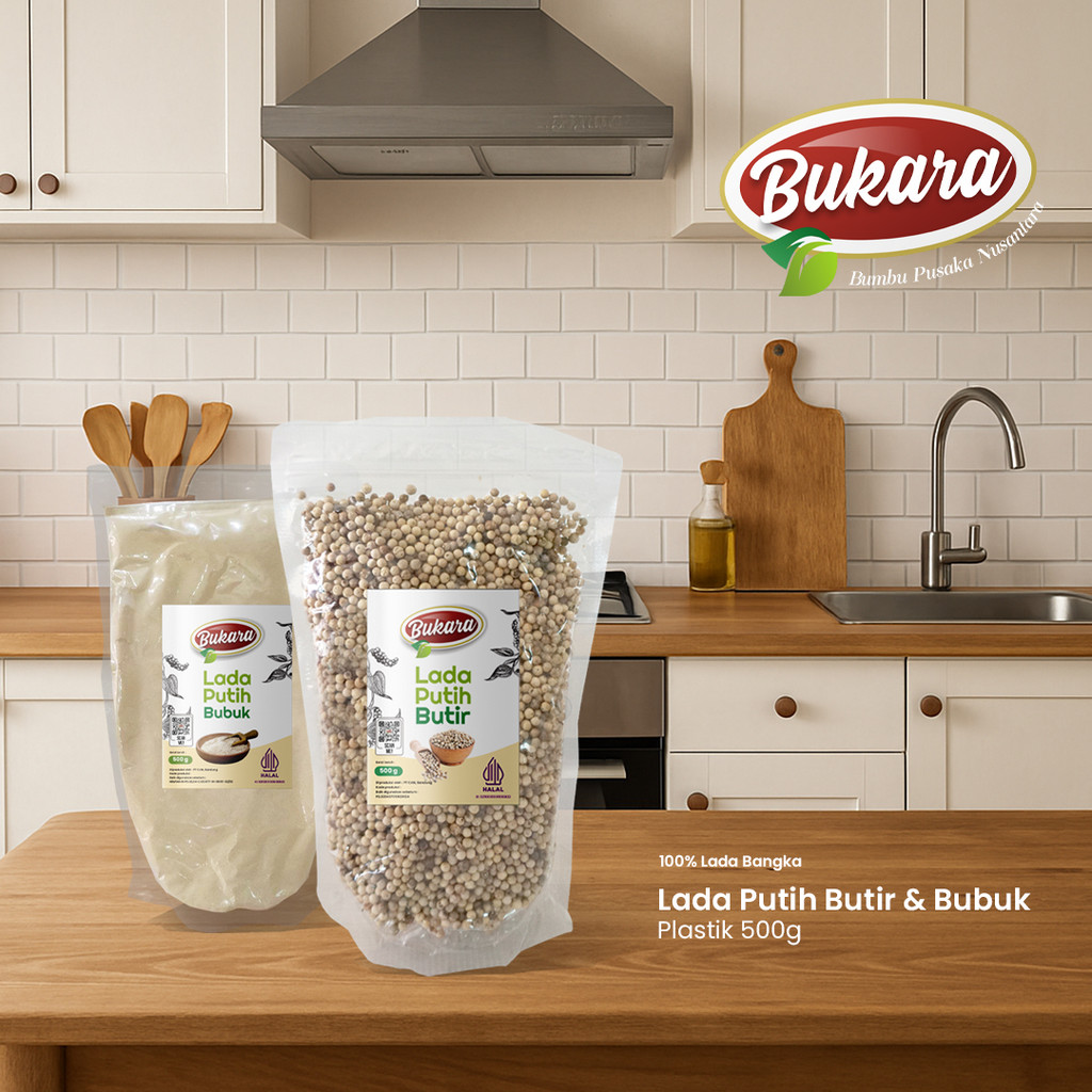

Bukara Lada Putih Merica Bangka Super Butir Besar dan Bubuk Halus 500 gram Bumbu