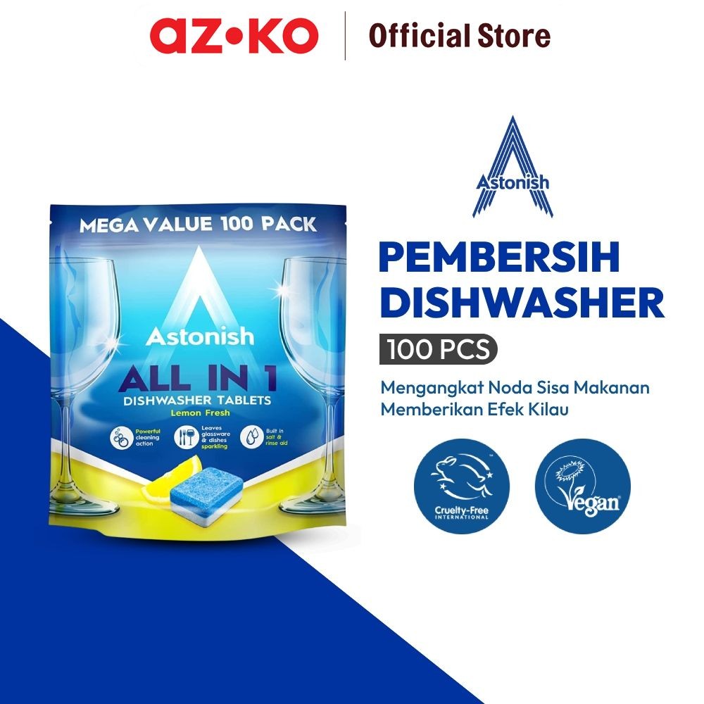 AZKO Astonish All In 1 Tablet Dishwasher - Lemon Tablet Cleaner Penghilang Noda Sabun Cuci Piring Pe