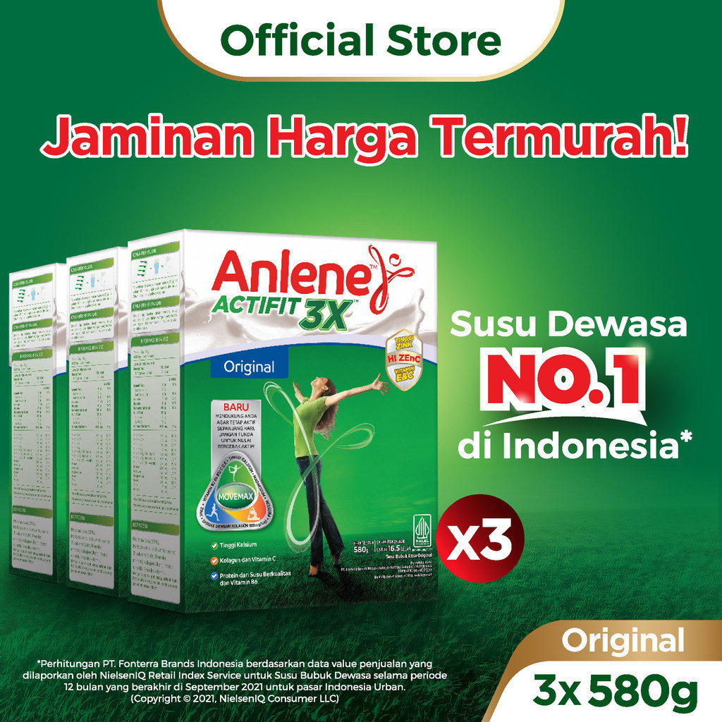 

Anlene Actifit 3X Susu Bubuk Dewasa Original 3 x 580g - Nutrisi Tinggi Kalsium Untuk Tulang, Sendi, dan Otot