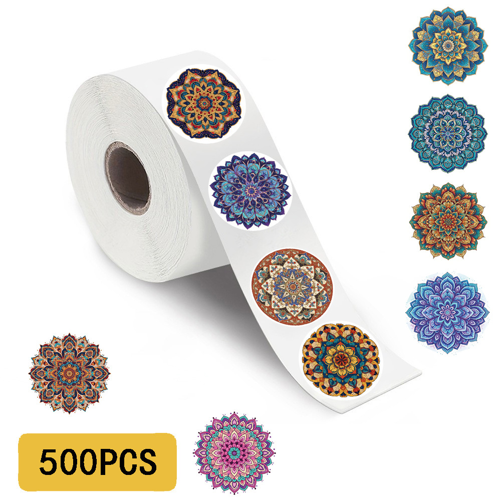 

500PCS Mandala Pattern Roll Sticker Kawaii Notebook Refrigerator Travel Phone Waterproof Cartoon Scrapbook Aesthetic Stickers