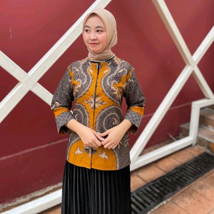 Best Seller Blouse Batik Wanita Bahan Katun Motif Kuning Pekalongan Atasan - Blouse kuning Pkl, S