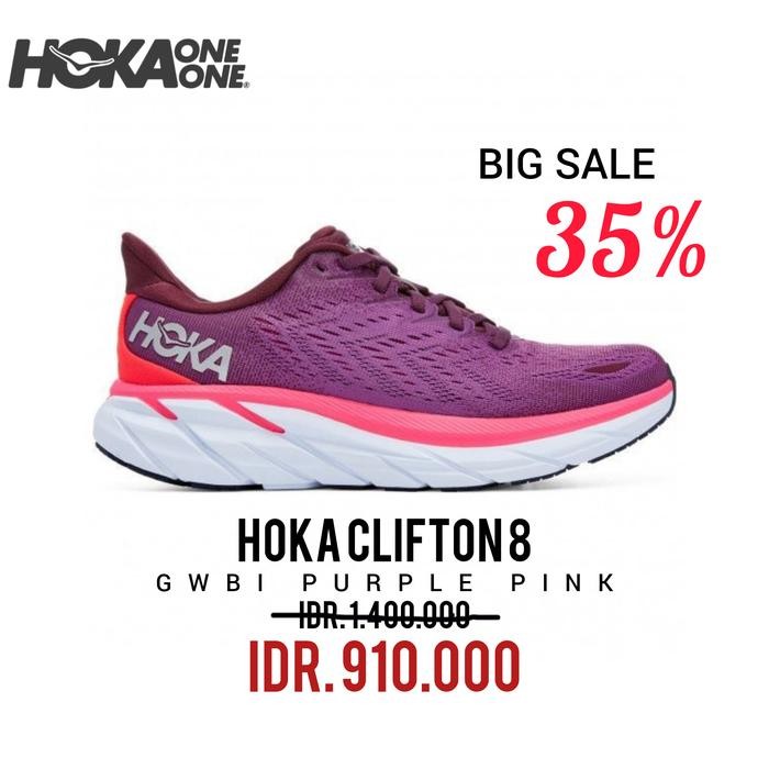SEPATU RUNNING HOKA ONE ONE CLIFTON 8 GWBI PURPLE PINK WOMEN 100% ORIGINAL BNIB / SEPATU SNEAKERS PR