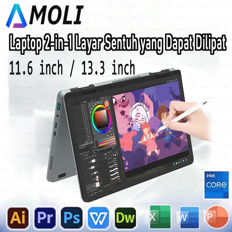 AMOLI  [GAME/DESIGN] laptop 2in1 touchscreen lipatIntel N4020 / 13,3 inci Intel N4000 RAM 8+256GB SS
