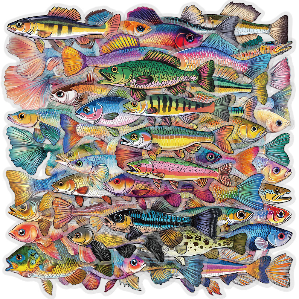 

50Pcs Cartoon Fish Sticker Transparent PET Laptop Phone Case Decoration iPad Waterproof Sticker