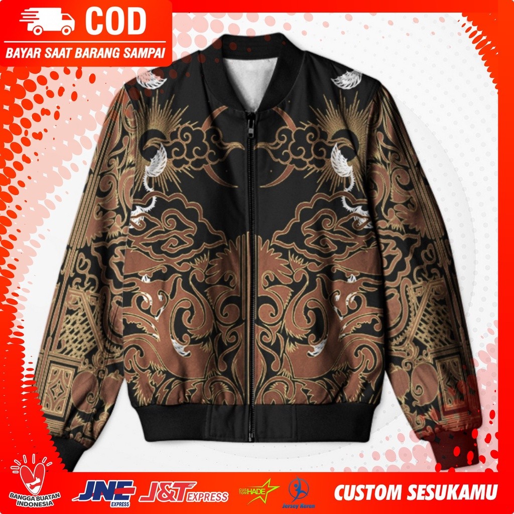 JAKET BOMBER BATIK CUSTOM FULLPRINT || JAKET BOMBER FULL PRINTING MOTIF BATIK PRIA WANITA - CUSTOMHA