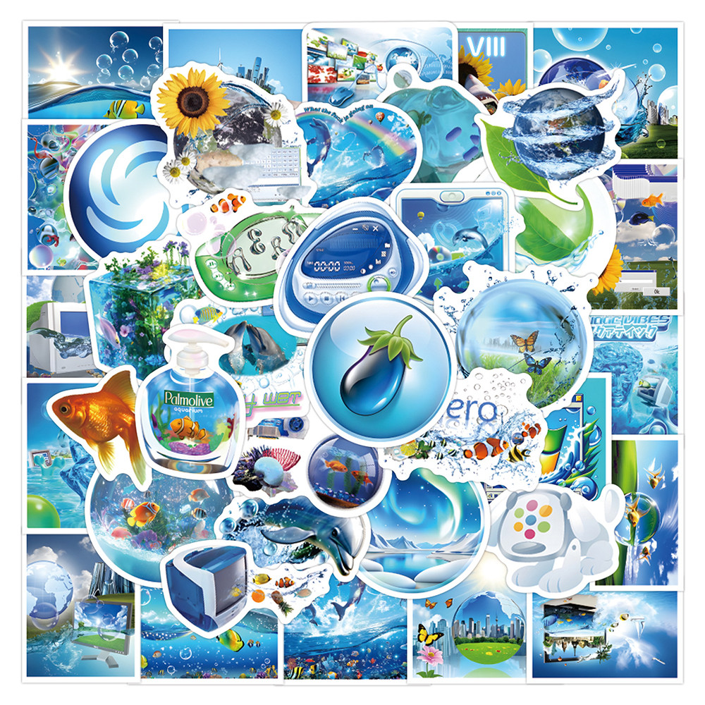 

10/30/55pcs Frutiger Aero Blue Stickers Aesthetics Funny Decals Decoration DIY Skateboard Phone Notebook Bike Graffiti Cute Toys