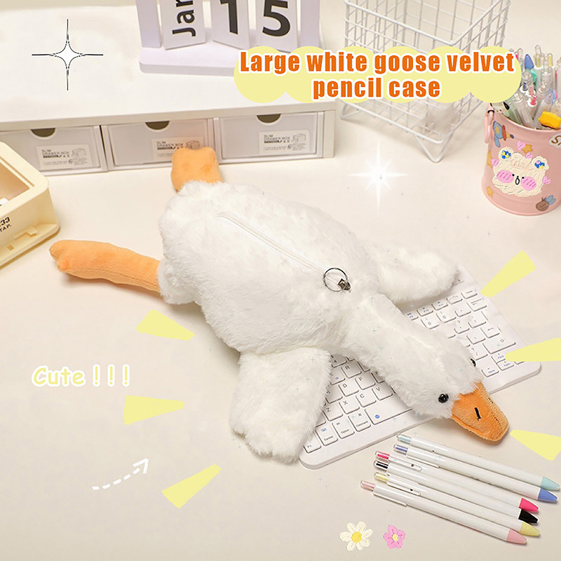 

1pc Cartoon White Goose Plush Pen Bag Funny Student Animal Pencil Cases Fashion Stationery Storage Bag Cute Pencil Pouch Gifts