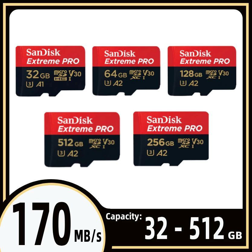 Sandisk Micro SD Memory Card Extreme Pro 170MB/s C10 A2 Kartu Memori Card 32GB/64GB/128GB/256GB/512G