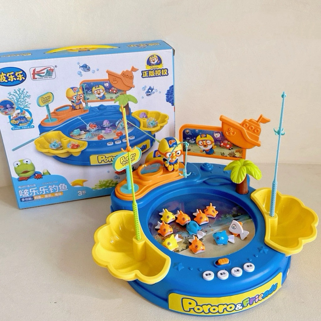 SEVS.QOR pororo magnetic fishing with light sound function mainan pancing ikan magnet dengan lagu