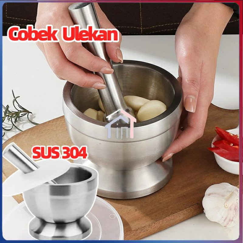 【COD】Cobek Stainless / Ulekan Stainless / Tumbukan Bumbu Dapur Dengan Tutup/Mortar Pestle Tumbukan B