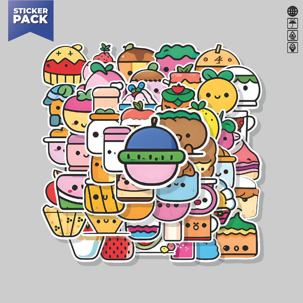 

[100PCS]Stiker Pack Stiker Cartoon Food Exquisite and Cute [Makanan Kartun Indah dan Lucu] Aesthetic Vinyl Anti Air Dekorasi Sticker Laptop Buku Journal Koper Helm Casing HP Gitar Helm Skateboard