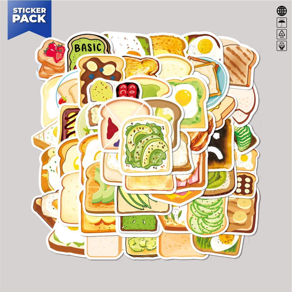 

[100PCS]Stiker Pack Stiker Piece Funny Toast [Potongan Roti Panggang] Aesthetic Vinyl Anti Air Dekorasi Sticker Laptop Buku Journal Koper Helm Casing HP Gitar Helm Skateboard