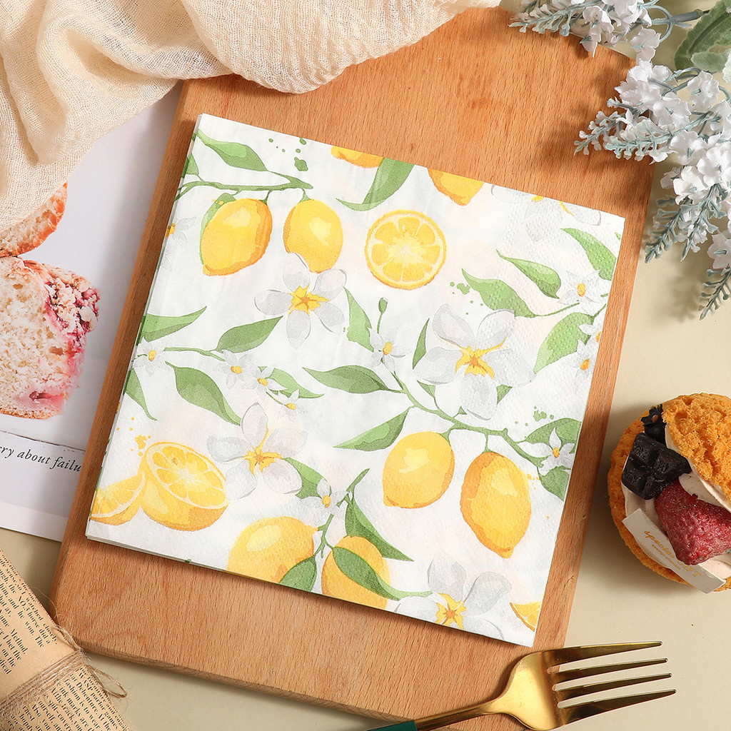 

20Pcs/bag Summer Lemon Theme Paper Napkins Flower Disposable Tissues Towel for Kids Birthday Baby Shower Wedding Party Decor