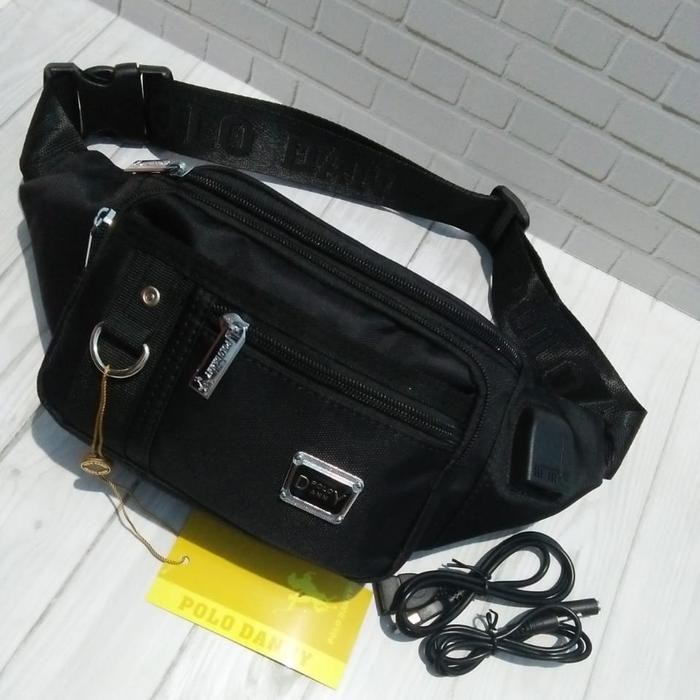 Tas Selempang Pria Tas Pinggang Polo Dany Waterproof Toko Laku Shop - Hitam