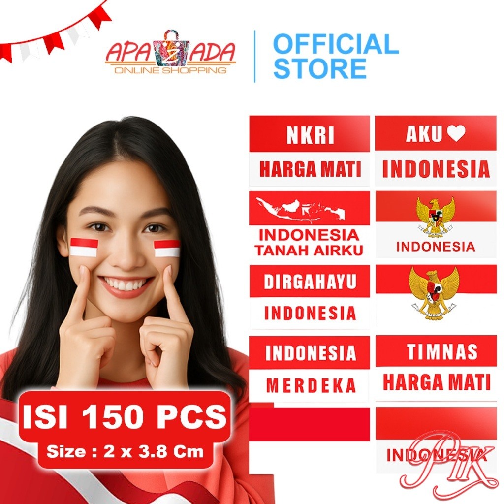

Stiker Pipi Merah Putih [5 Lembar - 150 Pcs] / Sticker muka Bendera Merah Putih / Stiker Pipi Random