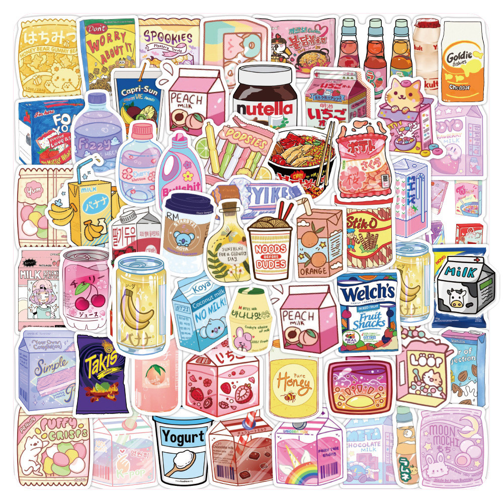 

10/30/50/100pcs Cute Cartoon Drink Snack Packing Stickers Aesthetic Decals for Kid DIY Phone Suitcase Notebook Graffiti Sticker
