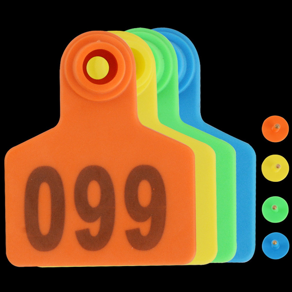 

20PCS Pig Sow Ear Tags Plate Digital Marker Label With Copper Head Earrings 4 Colour Farm Livestock Animal Identification Card