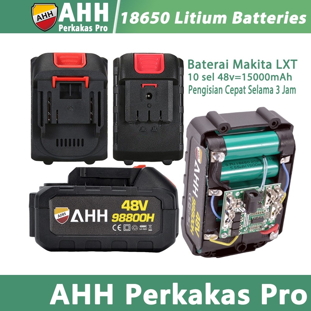 TEAMOR AHH Perkakas Makita Lxt Baterai 18650 Batre Pemotong Rumput 48v Impact Wrench Bor Cordless Ge